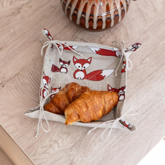 Colourful half-linen bread basket "Foxes"